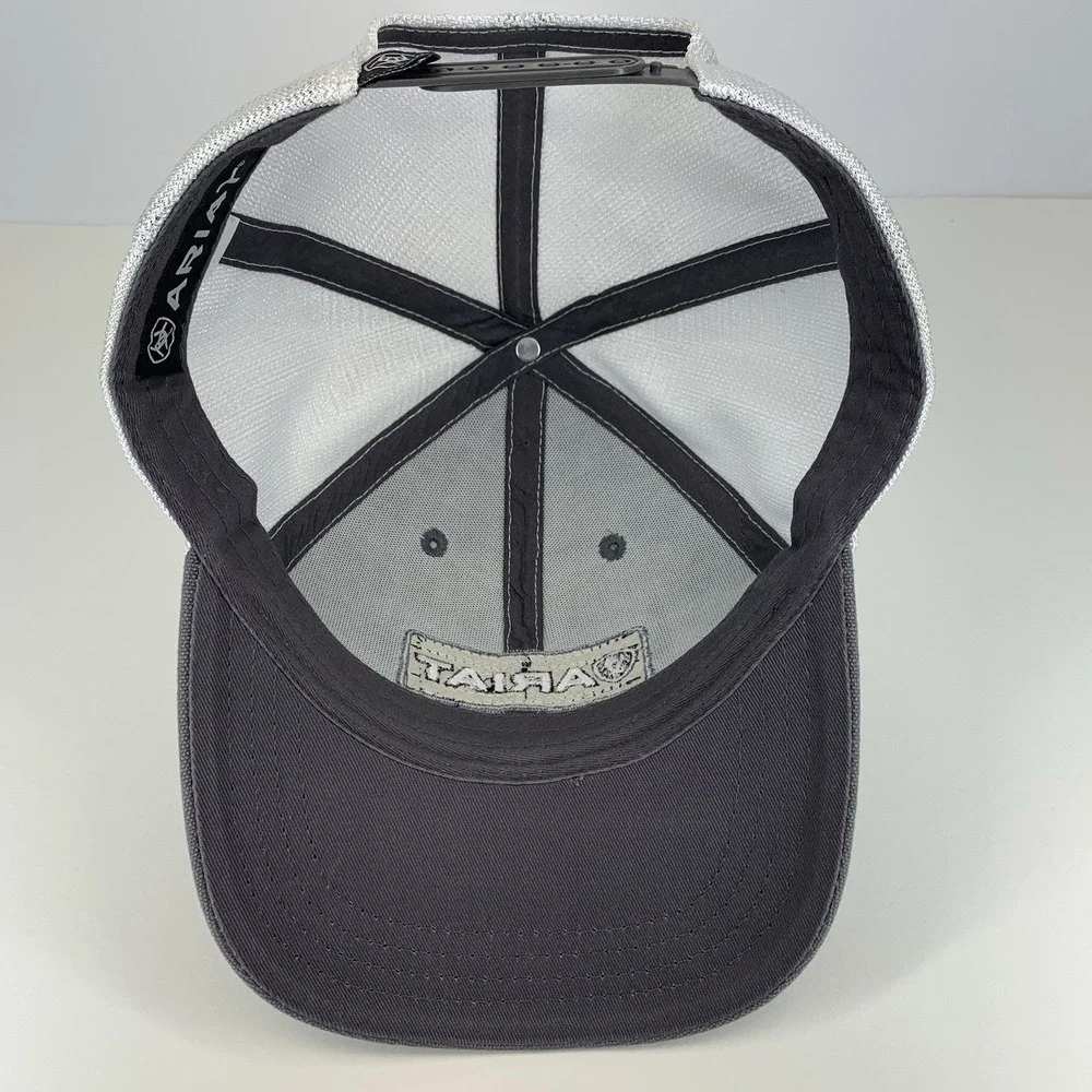 ARIAT Hat Gray White Mesh Adjustable Snapback OSFM Structured Baseball Cap